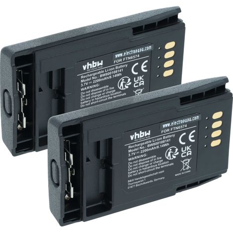 vhbw 2x Akku Ersatz für Motorola AP-6574, PMNN4351, FTN6574BC, FTN6574A, FTN6574 für Funkgerät, Walkie Talkie (2200 mAh, 3,7 V, Li-Ion)
