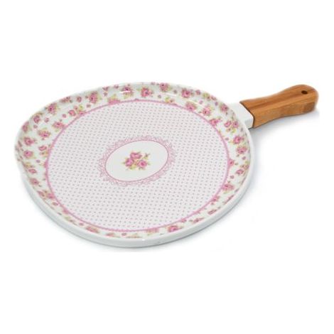 Paletta Vassoio in Porcellana con Manico in Legno Decoro Rose 24 cm (1/2)