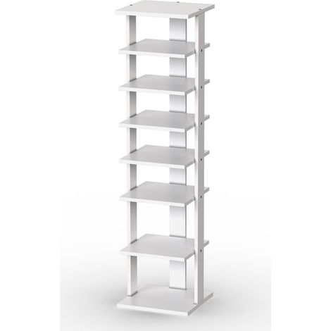 Etagere a chaussures en bois - organiseur vertical a 8 niveaux blanc