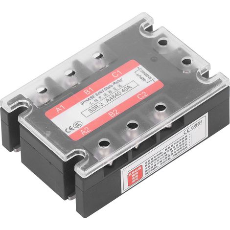 Relais statique triphasé 40 A avec indicateur LED, couvercle transparent, entrée 90-250 V CA, sortie 24-480 V CA (1/5)