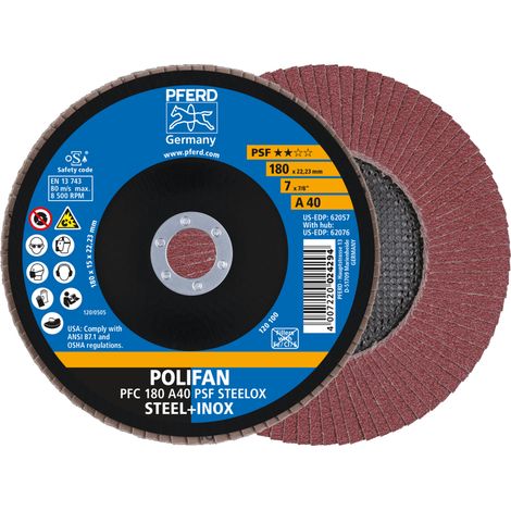 PFERD TOOLS POLIFAN Fächerscheibe PFC 180x22,23 mm konisch A40 Uni.-Linie PSF STEELOX Stahl/Edelstahl 10 Stk
