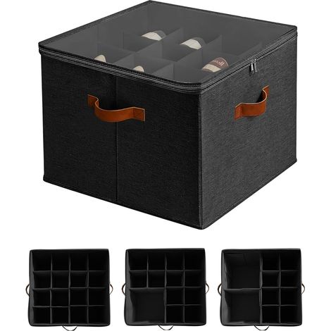 Shoe organizer, 16 compartments, adjustable, with transparent dust cover, foldable storage bags, with handle (1/5)
