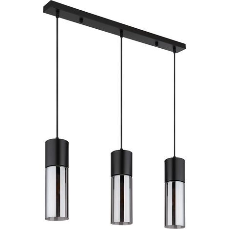 Pendelleuchte Hängelampe Deckenleuchte Esszimmerlampe 3-Flammig Rauchglas L 70cm (1/5)