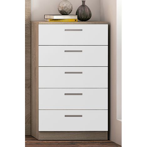 Chiffonnier, meuble de rangement coloris chêne cambrian, blanc - Longueur 60 x Profondeur 40 x Hauteur 102,7 cm -PEGANE- (1/3)
