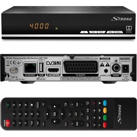 Strong SRT 7007 Décodeur Satellite Sat HD Free to Air avec affichage (Récepteur TV, HDMI, SCART, USB) noir