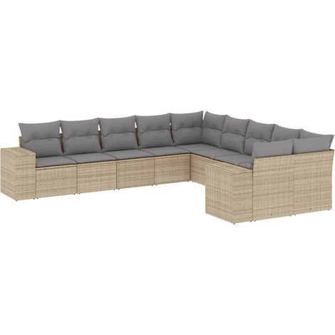 Maison Exclusive - Salon de jardin avec coussins 10 pcs beige résine tressée (1/3)