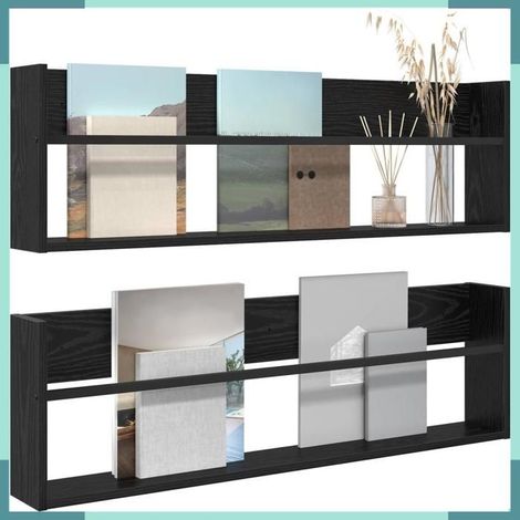 890817 étagère à magazines 2 pcs Chêne noir 100 x 12 x 30 cm (1/5)