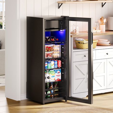 Réfrigérateur Double Porte 128 L avec Congélateur 8 L, LED, Étagères Réglables, Faible Bruit