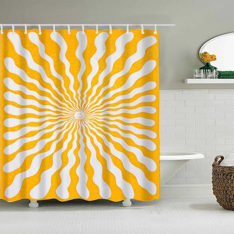 Rideau de douche psychédélique spiralé orange et rose, décor coloré vibrant pour salle de bain, motif tourbillonnant, tissu imperméable, 180x180cm, fixation facile. (1/2)
