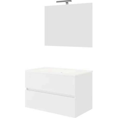 Mobile bagno sospeso 60 cm in legno bianco lucido con lavabo e specchio - Empoli - Con specchio e lampada LED