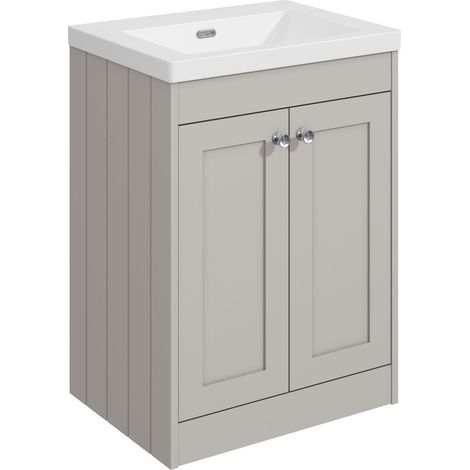 Balterley Butterton 600mm Floor Standing 2 Door Unit with Minimalist Basin No Tap Hole - Pebble Grey (1/4)