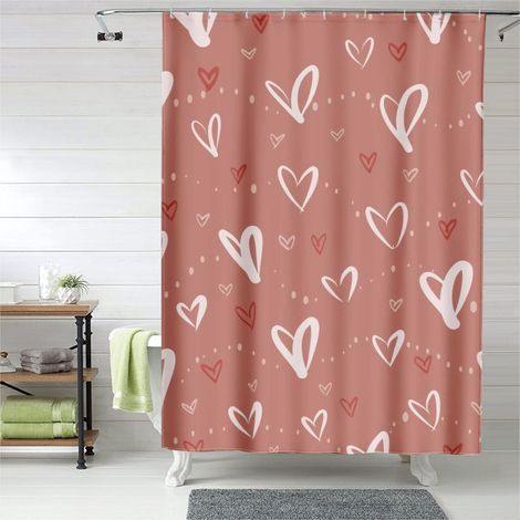 Rideau de douche cœurs rouges et roses doux, rideau salle de bain imperméable, 150x180 cm (1/5)