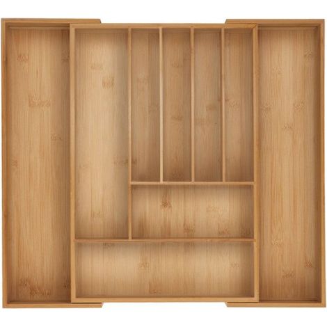 Range-Couverts - Bambou - 7 à 9 Compartiments - Réglable 34 à 56 cm de Largeur - Pour Tiroir Cuisine - 1 Pièce (1/5)