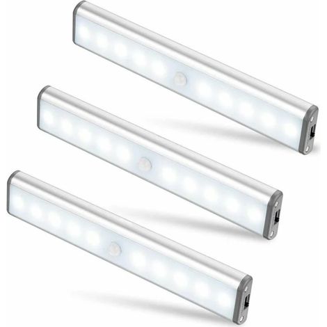 Éclairage d'armoire sans fil 10 LED – USB rechargeable – Détecteur de mouvement – 2 modes – Installation facile sur surfaces métalliques (1/5)