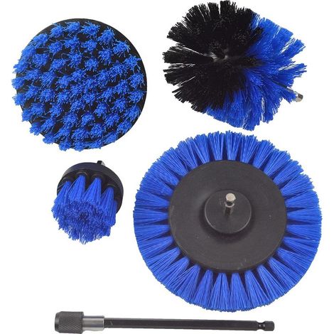Drill Brushes, 4 Cordless Drill Cleaning Brushes with 1 Extension Rod for Bathroom, Kitchen, Floor, Tile and Car (Blue) (1/5)