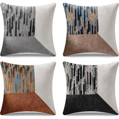 4 housses de coussin 45x45 cm, motif patchwork abstrait, tissu chenille doux et résistant, pour canapé et intérieur moderne