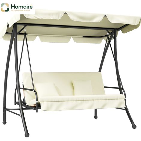 HOMAIRE Hollywoodschaukel 2 en 1 3 places avec fonction de chaise longue et auvent réglable pour jardin et terrasse