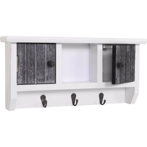 [NON UTILIZZATO] Portachiavi attaccapanni pensile HHG-461 legno di paulonia bianco e grigio shabby (1/5)