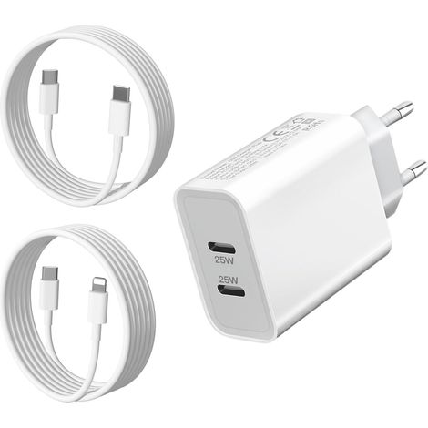 25W Chargeur Prise USB C Rapide pour iPhone 14 13 12 17 18 Pro iPad SE 2022/17 18 Pro Max/15 16 14 Plus XR Apple i-Pad Pro 12.9 11 10.2 9.7,Air 2 3 4 5/Mini Secteur Adaptateur Charge Rapide et Câble (1/5)