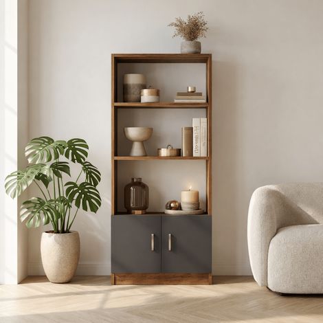 Bücherregal Aventur Walnuss Anthrazit Melamin 63,6x140x37,6 cm