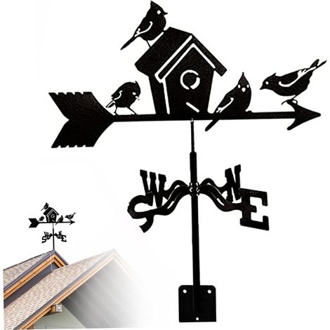 Veleta, Pajarera para montaje en techo Veleta con 4 pájaros de hierro 13x20 Indicador decorativo de dirección del viento para patio, jardín, granja para uso diario (1/5)