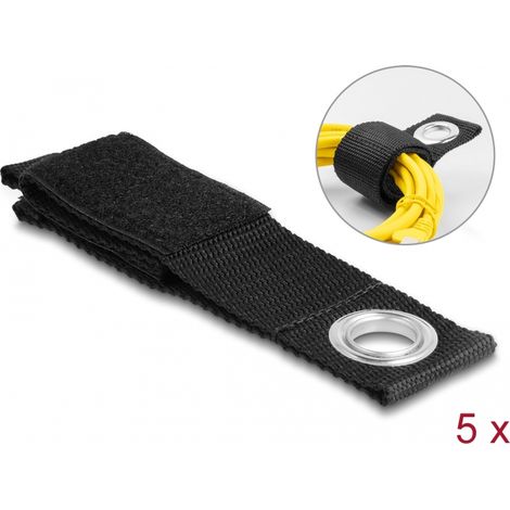 Delock Correa de gancho y bucle de alta resistencia con ojo de fijaciÃ³n LA 260 x AN 38 mm negro 5 piezas