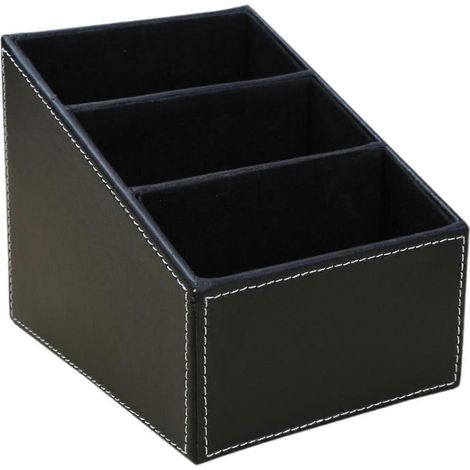Schreibtisch-Organizer mit Fernbedienungshalter, Aufbewahrungsbox aus PU-Leder mit 3 Fächern, Schreibwaren- und Make-up-Organizer für den Tisch-Black (1/5)