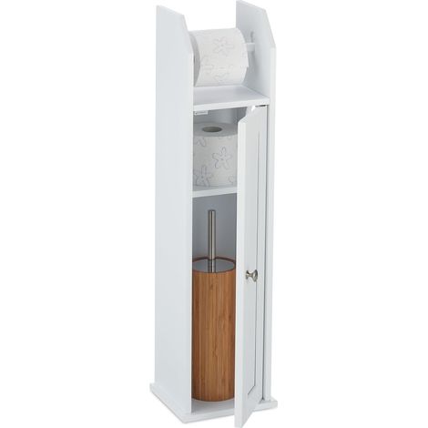 Porte Papier Toilette Vertical, étroit, pour 5 Rouleaux de Rechange, MDF, HLP 78,5 x 20 x 18 cm, Blanc (1/5)
