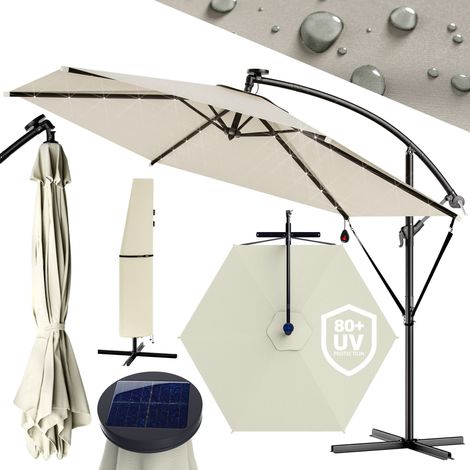 Parasol déporté inclinable Ø 300 cm en aluminium avec éclairage LED – Protection UV80+ – Housse de protection incluse – Base en croix – Kingsleeve