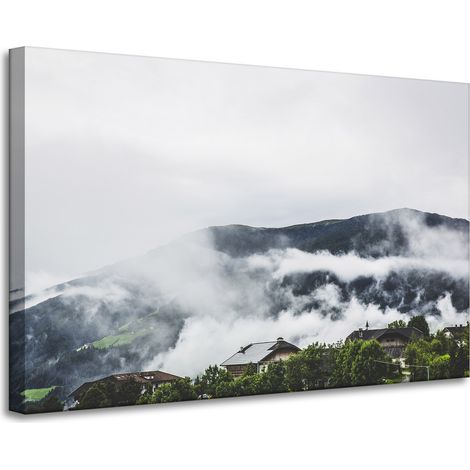 Leinwanddruck Natur – Berge im Nebel, 90 x 60 cm