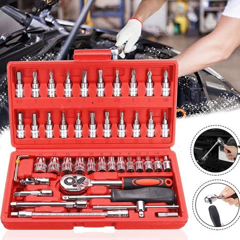 Coffret 46 Clés à Douille Avec Cliquet Tournevis Hexagonal 1/4" Tube (1/5)
