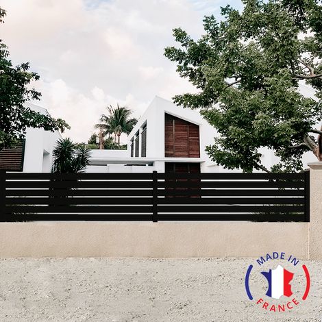 Packit – Clôture aluminium ajourée 6 lames – Dimensions L4154 x H675 mm – Couleur noir RAL 9005 – Résistante aux intempéries et à la corrosion