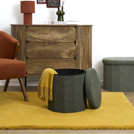 Coffre Pouf Pliable - HOME DECO FACTORY - Jules - Côtelé - Vert (1/4)