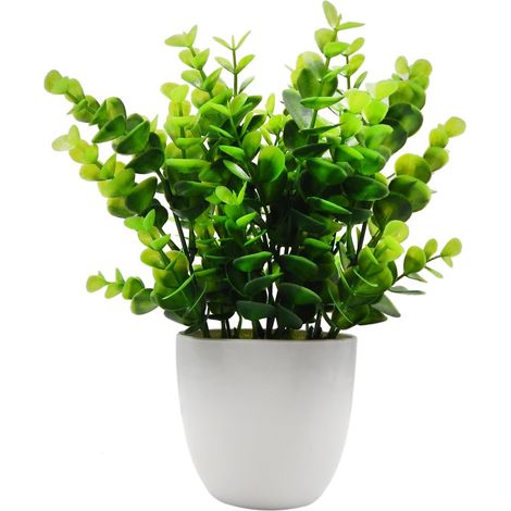 Mini Plastique Eucalyptus Plantes artificielles avec Vase pour Bureau, Maison et Ses Amis 'Cadeau Faux Plante avec Pots en Plastique pour décoration de la Maison (Grande Taille) (1/5)