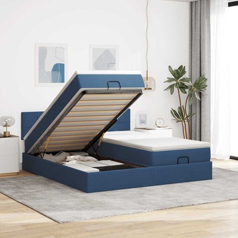 Ottoman-Bett mit Matratzen & LEDs Blau 180x200 cm Stoff