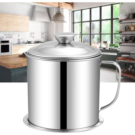 Récipient à Huile en Acier Inoxydable 304, 1,8L - Filtre à Graisse Grande Capacité pour Cuisine (1/5)