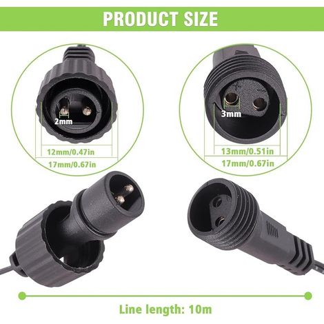 Câble d'extension lumineux Noël étanche IP44 Noir 2 broches mâle/femelle LED basse tension 10 m (1/5)