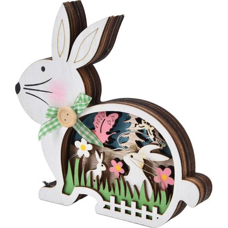 Décoration de Pâques Lapin en Bois LED Lumière Lapin Mignon pour Intérieur Extérieur Bureau Table Maison (Avec Piles Intégrées Incluses) (1/5)