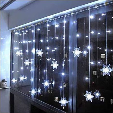 Guirlande lumineuse rideau flocon de neige, 3,5 mètres de long, 96 LED, 8 modes d'éclairage, idéale pour la décoration de fenêtres, Noël, les mariages et les étiquettes.