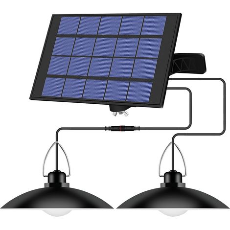 Lampe suspendue solaire à double tête, étanche, pour l'extérieur, alimentée par un hangar, rechargeable, plafonnier à LED, éclairage automatique, sécurité suspendue pour cour, jardin, patio, porte, ru (1/5)