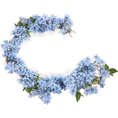 Fleurs de cerisier artificielles, 2 pièces 5,7 pieds de fleurs de cerisier bleues artificielles suspendues, guirlande de fleurs de cerisier, décoratio (1/4)