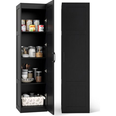 COSTWAY Armadietto Alto 150 cm, Mobile da Terra Indipendente a 4 Ripiani con Porta, Credenza Stretta per Sala da Pranzo, Cucina, Ripostiglio, Soggiorno e Bagno, 40 x 37,5 x 150 cm (Nero) (1/5)