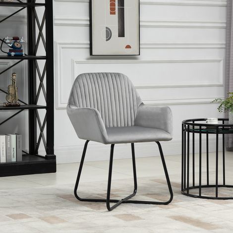 Sillón de Salón Tapizado en Terciopelo con Asiento Acolchado Base Metálica Cruzada Gris (1/5)