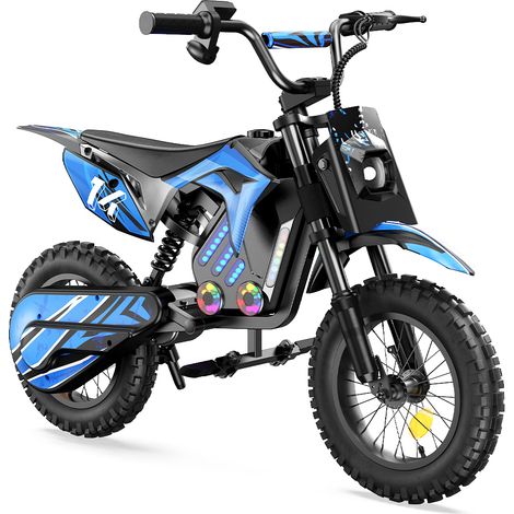 Moto Électrique pour Enfants iScooter A14 - 500W 36V 5.2Ah - Vélo Cross Électrique avec Pneu Tout-Terrain 14 Pouces, Bluetooth, Éclairage LED et Double Amortissement (bleu) (1/5)