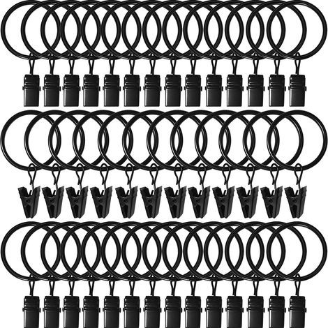 Lot de 40 anneaux à clips pour rideaux – Anneaux avec pinces pour draperies – Diamètre intérieur de 1,26 po – Adaptés aux tringles jusqu'à 1 po – Noir (1/5)