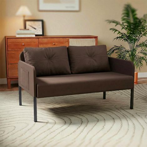 2-Sitzer-Sofa, 110 cm, minimalistisches Design, kleines 2-Sitzer-Sofa mit hoher Rückenlehne und komfortablem, atmungsaktivem Stoff, ideal für das Wohnzimmer (Braun)
