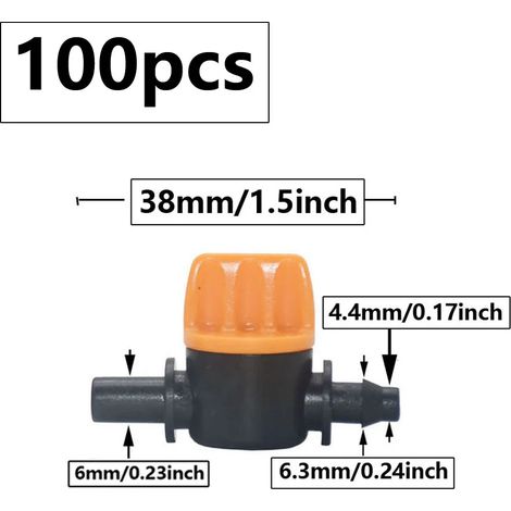 (1 x 6 mm - 100 pièces) Raccord de tuyau d'arrosage à embout cannelé 1/4 pouce 4 mm, mini-vanne 4/7 mm pour système d'irrigation goutte à goutte de jardin, raccords PVC (1/5)