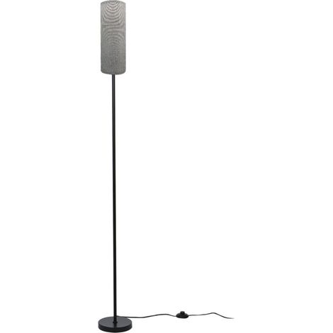 Petit lampadaire cylindrique, interrupteur à pied, ampoule E27 à trois couleurs, corps de lampe noir, abat-jour gris (1/5)