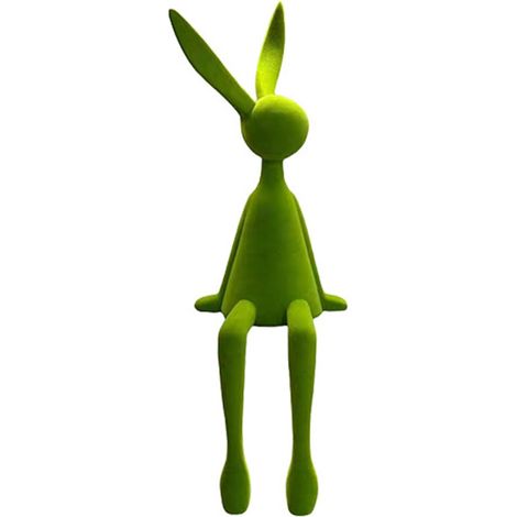 Lapin de Pâques, figurine floquée, lapin décoratif pour Pâques, le printemps et pouvant servir de tabouret pour table, rebord de fenêtre et salon, figurine de lapin, 13 x 12 x 37 cm (vert) (1/5)