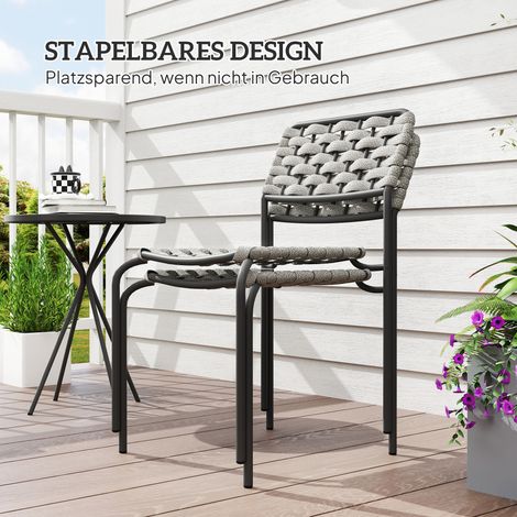 Ensemble de meubles de jardin en résine tressée, salon d'extérieur pour 2 personnes, 3 pièces : 2 fauteuils et table gris (1/5)